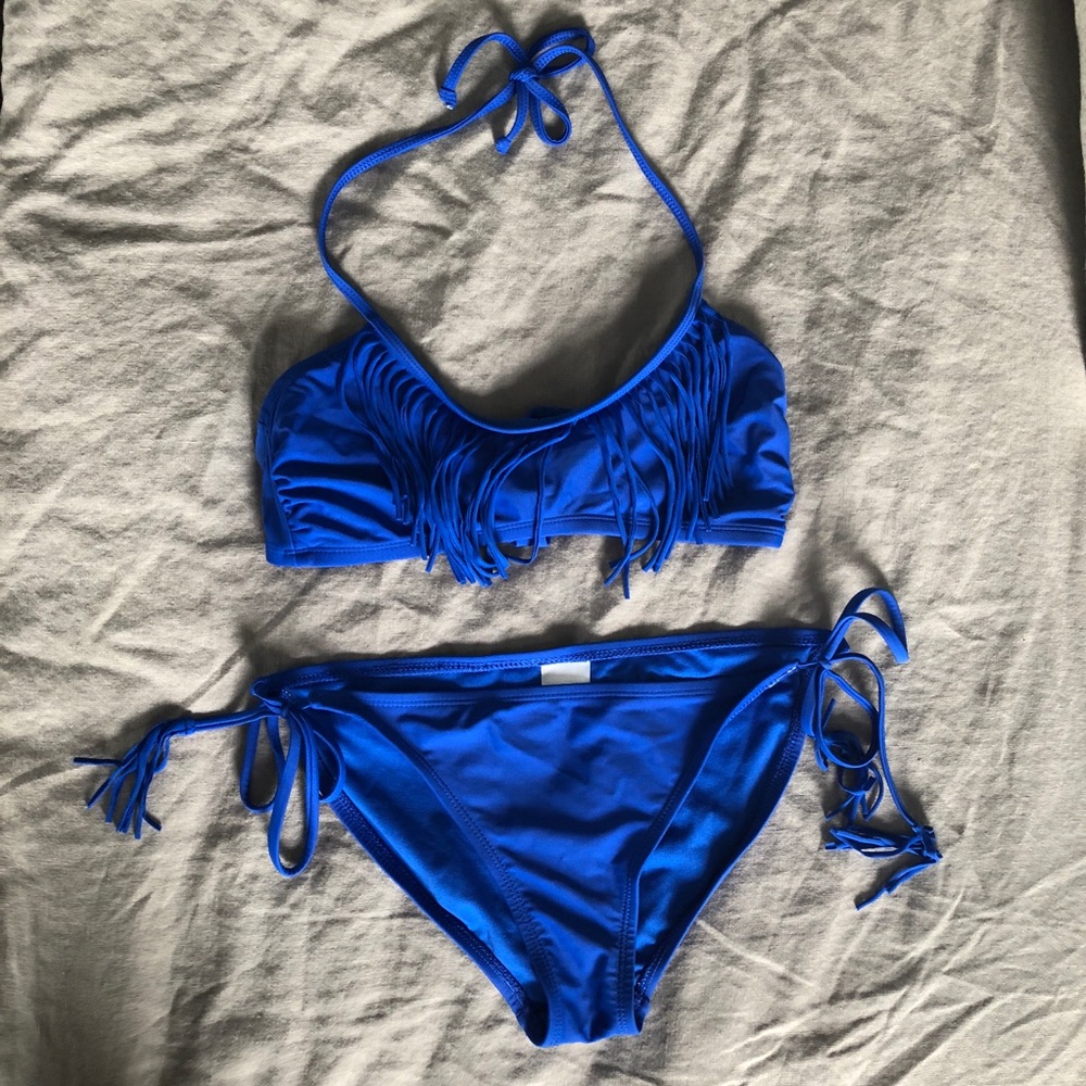 Blue Fringe Top Bikini
